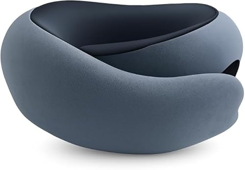 OUTLETISSIMO® Set da Viaggio 4 in 1 con Cuscino Grigio Cervicale per il Collo Memory Foam, Mascherina Notte, Tappi Orecchie e Sacchetto – Comfort per Aereo, Treno e Auto