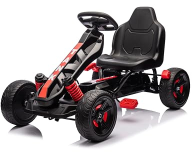 NINODOVAE Kinder Go-Kart, Pedal Go-Kart mit verstellbarem Sit, aufblasbare Eva-Reifen, Stoßdämpfer, für Kinder ab 3 Jahren, rot