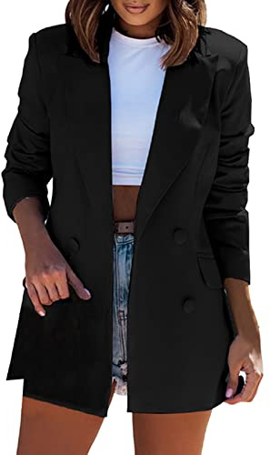 Blazer Femme Chic Et Élégant Manches Longues Habillées Couleur Unie Veste De Travail Blazer Croisé Col Tailleur Casual Bureau Affairees Veste Legere Femme De Costume