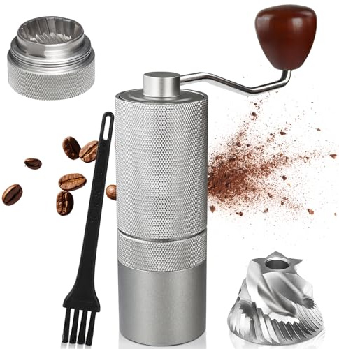 Detachable Manual Coffee Grinder with 25 Level Stainless Steel Conical Burr Portable Aluminum Coffee Bean Grinder Grinder Gift Set Suitable for Moka Pot Espresso Pour Over Easy Cleaning with Brush