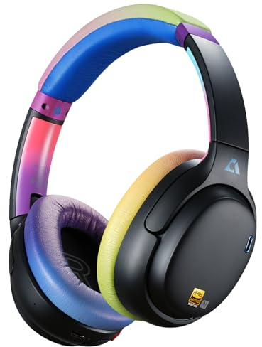 1Mii AI E700 Hybrid Active Noise Cancelling Headphones, Bluetooth Over Ear, Wireless Hi-Res Audio with LDAC & aptX Low Latency for Airplane Travel & Home TV, AI Translation Custom EQ via APP, Colorful