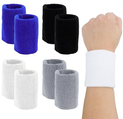 Bandeau Poignet Sport, 8 Pièces Poignet Eponge, Bandeau Poignet Absorbant la Transpiration pour Hommes et Femmes, Tennis Bracelet en Coton Élastique Respirant Antidérapant for Football,Tennis (8 cm)