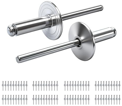 PDKKFF 80 Pezzi Rivetti Ciechi in Alluminio con Flangia Grande Argento 4.8x12mm Rivetto Cieco in Alluminio-per Lavorazione Del Legno, Lamiera, Industriale