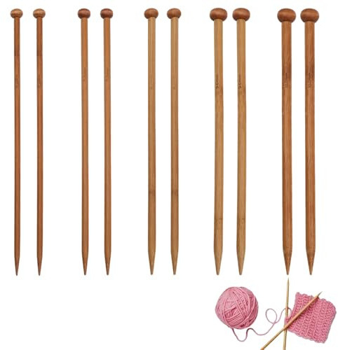 Bamboo Knitting Needles, 10Pcs Wooden Knitting Needles in Different Sizes for Jumpers, Blankets & Large Projects, Chunky Knittings Needle for Beginners & Arthritic Hands