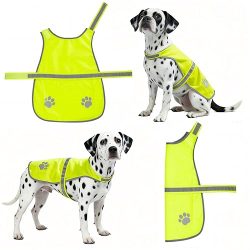 Reflective Dog Safety Vest, High-Visibility Fluorescent Yellow Coat for Large Dogs, Adjustable Secure Straps Reflective Dogs Accessories, Fits 35-36cm Neck Size