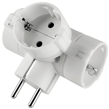 Poly Pool PP2350 Adattatore Con 3 Prese Grandi Standard Tedesco e Spina Schuko 16 A, Bianco