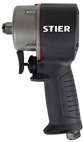 STIER Druckluft Schlagschrauber 13-MBS, Extra kurz, Jumbo Hammer-Schlagwerk, max. Lösemoment: 1.275 Nm, 1/2 Zoll, 3 Stufen, Rechts- und Linkslauf, Arbeiten in beengten Verhälnissen einfach