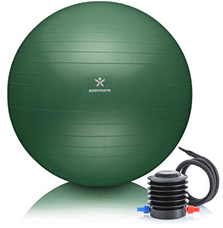 BODYMATE Gymnastikball Sitzball Trainingsball mit GRATIS E-Book inkl. Luft-Pumpe, Ball für Fitness, Yoga, Gymnastik, Core Training, für starken Rücken als Büro-Stuhl Midnight-Green 75cm