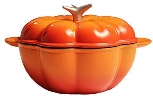 HODAGES Pumpkin Casserole Dish Enameled Cast Iron Pumpkin Casserole Pot With Lid Dutch Oven Non Stick Pan Pumpkin Stew Soup Stock Pot Casserole Cookware Cooker Cooking Kitchen,Red (Orange)