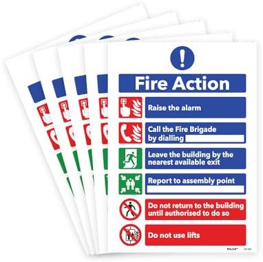 RDLCAR Fire Action Notice Signs 1mm Rigid Plastic Pack of 5 Essential Fire Safety Signage for Businesses and Public Spaces 200mm x 300mm Weatherproof Design