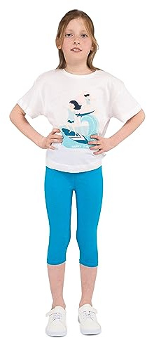 infatti Leggings ¾ de algodón para niñas, Pantalones Suaves y cómodos para niños pequeños, Entrenamiento Informal, Ropa básica Elegante de Estilo Recortado Tonia, Turquesa 104 cm (4 años)