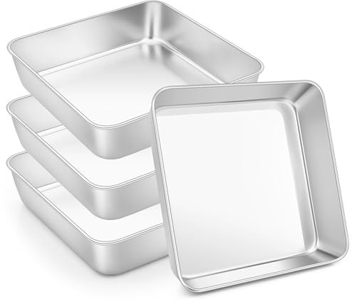 HaWare Lot de 4 plats à gratin carrés, en acier inoxydable, petits, carrés, idéaux pour lasagnes, brownies, gâteaux, sains et passent au lave-vaisselle, 15 x 15 x 5 cm
