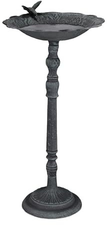 Relaxdays Vogeltränke, aus Gusseisen, Vogelbad, HBT: 74,5 x 37,5 x 35 cm, Wasser- u. Futterstelle, stehend, dunkelgrün