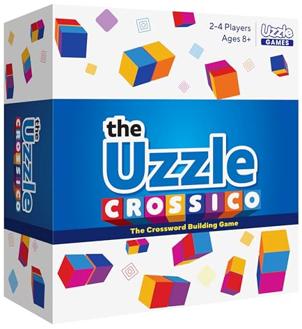 Crossico by Uzzle Games - Family Games for Children & Adults, Crossword Puzzle Word Games - A Thrilling Classic Game with a Twist, 2-4 Players, for Ages 8+