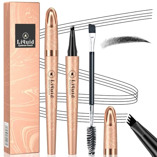 Ledeak Lápiz Cejas, Lápiz de Cejas Preciso para Cejas con 4 Puntas, Lápiz Cejas Microblading, Lapiz Cejas Magico 3D Líquido, Eyebrow Pencil Waterproof Larga Duración para Damas Niñas (Negro)