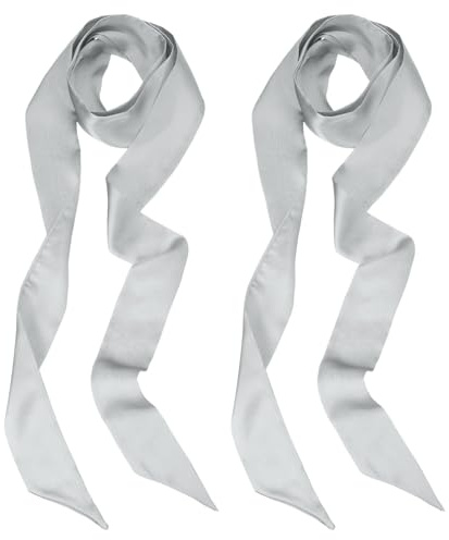 PATIKIL Écharpe Ruban Élégante, Lot de 2 Écharpes Skinny Unies Pure Longue Foulard en Soie Satinée Ceintures Sash Cheveux Sacs Ruban Cravate pour Femmes, Gris