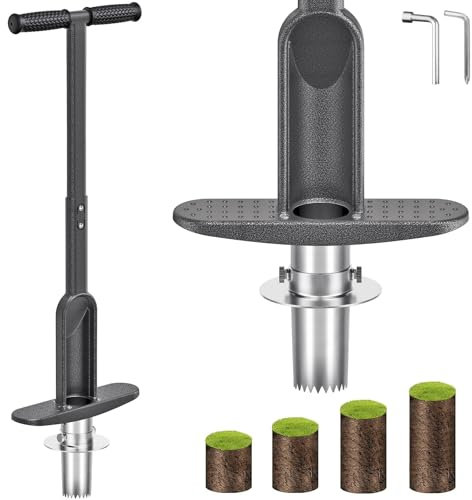 Dolibest Outil de Plantation à Bulbes, 91cm Transplanteuse Bulbes Manche Profondeur 7.6-15cm Profondeur Denture Tranchante Pommes Terre Tulipes Jonquilles Outil Jardin pour l'échantillonneur de Sol