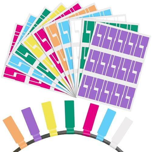 CONJURAIDE 300 Stück Kabelbeschriftung, 7 Farben Kabeletiketten Kabel Beschriftung Etiketten Markierungen Kabelmarkierung Kabelbeschriftung Clip Kabelmarkierer Kabeletikett zum Beschriften