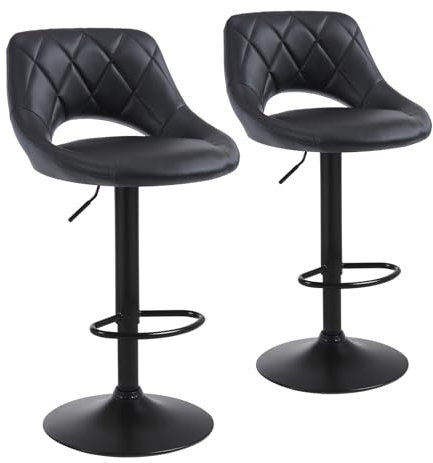 Chummaven Barhocker 2er Set mit Hohlrücken höhenverstellbare Barstühle aus Wissenschaftlichem Gewebe Küchenbarstühle mit schwarzem Chrom-Fußstütze gepolsterte Barstühle für Hausbar, Schwarz