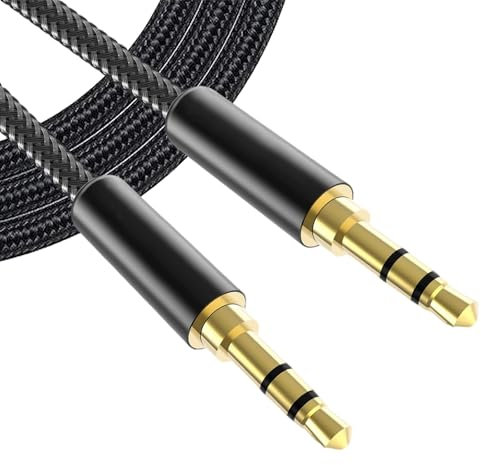 SHUXIA 1pcs 3.5mm Audio Aux Cable,3.5mmto 3.5mm audio cable,3.3ft/1M Nylon Braided Stereo Jack Aux Lead,Compatible with Headphones,iPhone,Home Stereos,iPad,Car Speaker,Laptops and More(Black)