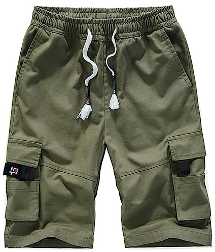 iCKER Mens Cargo Shorts Summer Casual Elastic Loose Fit Combat Work Shorts Cotton Multi Pocket,Army Green,5XL