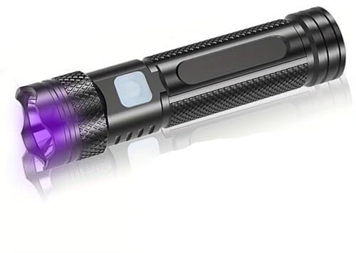 POCKETMAN Torcia UV da 365 nm con 2 modalità di luce, mini luce nera ricaricabile per rilevamento di urina di animali domestici, autenticazione di valuta e verifica antica
