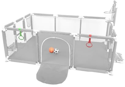 Parque de bebé de tela Oxford, parque de juegos para bebés, cerca de bebe, pequeño parque infantil para el apartamento con cremallera y baloncesto, 50 bolas, 4 anillas, 180 x 120 x 66 cm (gris claro)