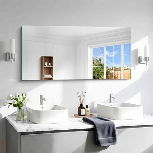NIMURY Espejo de Pared Rectangular 60x120 cm sin Marco para baño con Esquinas Redondeadas, Espejo Rectangular para baño, Dormitorio, salón, se coloca Horizontal o verticalmente