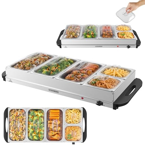 Steinborg® Buffetwärmer XXL elektrische Warmhalteplatte mit Deckel Speisewärmer 450 Watt 5 Speisebehälter Buffet Wärmer Speisenwärmer Chafing Dishes Buffet & Catering 10 Liter