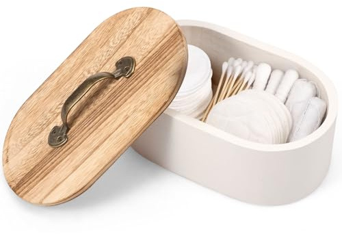 Tampon Halter,Binden Aufbewahrung Badezimmer,Ovale Aufbewahrungsbox aus Holz mit Deckel,Feminine Products Caddy,für Wattebäusche,Kosmetikartikel,Haarbänder,Waschmittel und andere Gegenstände(weiß)