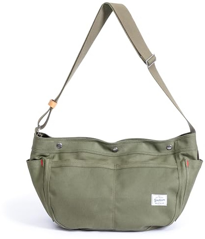 GOOTIUM Canvas Crescent Bag, Hobo Crossbody Bag for Men and Women, Durable Casual Shoulder Messenger Bag with Contrast Lining