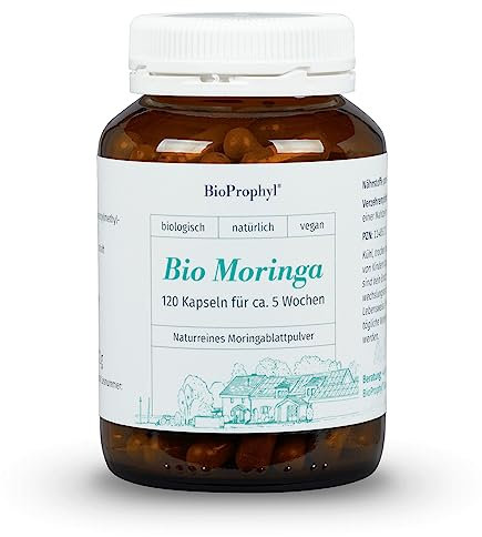 BioProphyl® BIO Moringa - 500mg Blattpulver aus kontrolliert biologischem Anbau zertifiziert gemäß EG-Öko-VO, DE-Öko-013 - hochdosiert - 120 vegetarische Kapseln