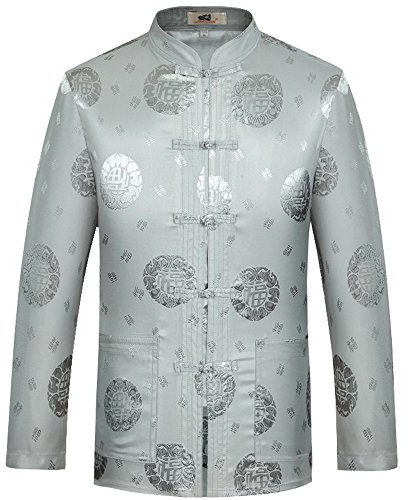 G-LIKE Costume chinois Tang – Costume traditionnel chinois antique d'arts martiaux Tangzhuang Kung Fu à manches longues pour homme et femme – Brocart, gris, XL
