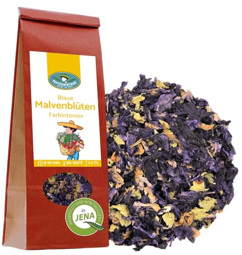 Blaue Malvenblüten 60g - für Kräutertee – Tee färbt sich 1-5 Minuten blau – PEPPERMINTMAN