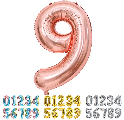Ponmoo Foil Balloon Number 9 Rosegold, Giant Numbers 0 1 2 3 4 5 6 7 8 9 10-19 20-29 30-39 40-49 50-60-70-80-90-100, Large Balloons for Wedding Anniversary Birthday Party Decoration