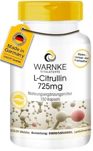 Citrullin Kapseln - 725mg - 150 Kapseln - vegan - Aminosäure | Warnke Vitalstoffe - Deutsche Apothekenqualität