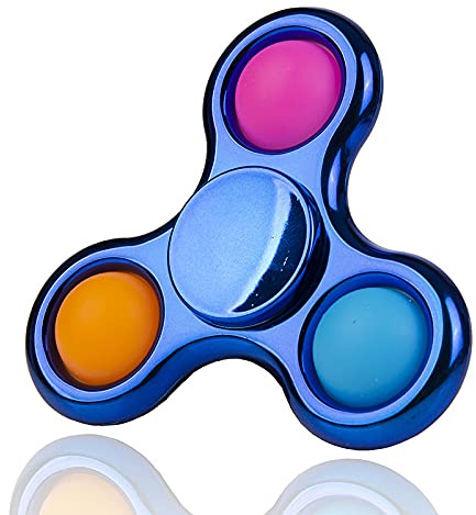 Chrome Fidget Spinner Poppet Simple Popper Sensory Toy, Pop It Anti-Anxiety Stress Relief Portable Metallic Blue Hand Spinner for Brain Development - Gift for Kids