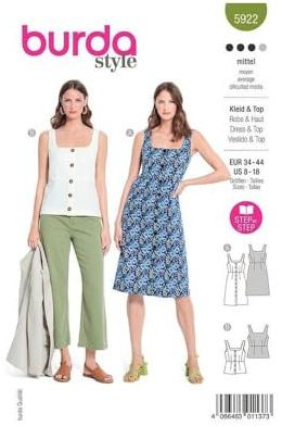 burdastyle Schnittmuster 5922 | Trägerkleid und Top zum selber nähen | Damen, Gr. 34-44 | Nählevel: mittel