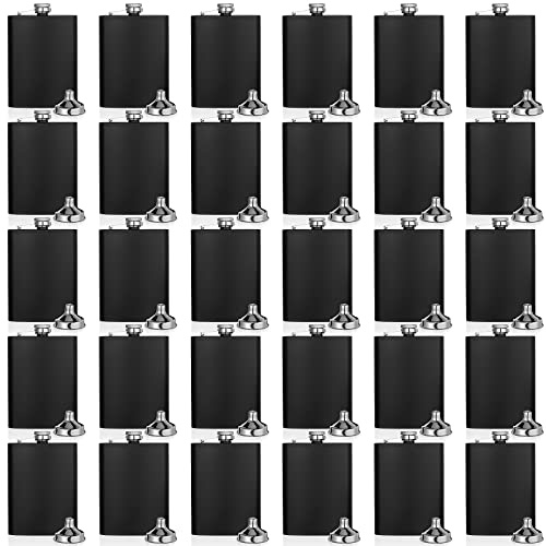 Hoolerry 30 Pieces Hip Flasks Set Stainless Steel Liquor Flask with Funnel Metal Leak Proof Flask Pocket Whiskey Flasks for Men Women Bridesmaid Wedding Party Supplies (Matte Black, 8 oz)