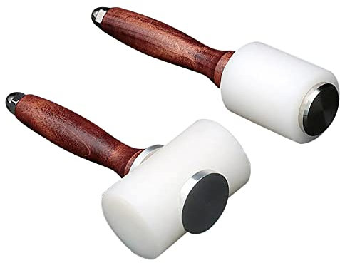 Juego de 2 martillos de tallado de cuero, mazo de madera de nailon, martillo de madera para manualidades, estampado, costura, herramienta de cuero vacuno