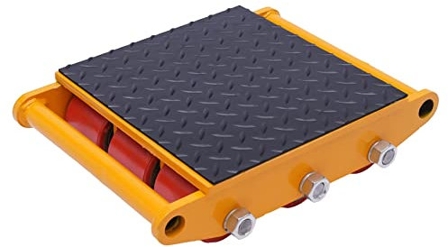 15T Transpaleta de goma, 33.000 Lb, carro de transporte mecánico, 9 ruedas de poliuretano, fondo grueso, con brazo de dirección, para el transporte de mercancías y equipos pesados, amarillo