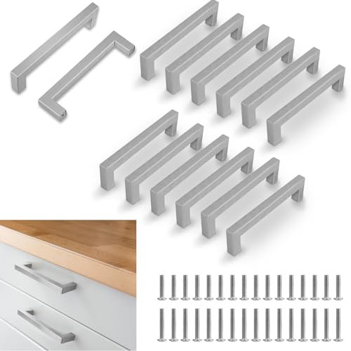 flintronic 12 Pièces Poignée de Meuble Cuisine Argent, Entraxe 128mm, Poignet de Porte Cuisine et Armoire, Meuble en Acier Inox Poignées pour Bureaux, Tiroirs, Armoires, Placard