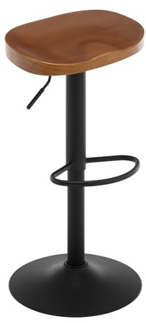 WOLTU Sgabello da Bar, per Colazione in Legno Massiccio, Sgabello Cucina, Regolabile in Altezza, Sgabello Girevole a 360° con Poggiapiedi, Marrone, BH413br-1