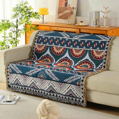 LumiSyne Dubbelsidigt rutigt filtar i bomull vävd med tofs djungel bohemisk stil gobeläng sjal dekorativ kastfilt för säng soffa filt camping bordsduk matta 160 x 130 cm