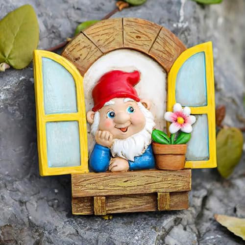 TLHWIN Statue de Nain de Jardin en résine, Elfe à l'extérieur de la Porte, Lecteur de Jardin, décoration Artistique pour Tronc d'arbre, clôture, Cour, Sculptures de Jardin, décorations (Fleur)