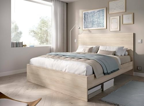 Dmora Matrimoniale Casale, Sommier per Camera da Letto, Giroletto per Stanza, Struttura Porta Materasso, 166x205 h100 cm, Rovere