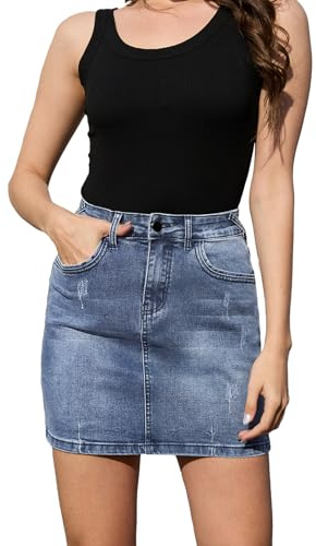 Alaster Queen Women’s Denim Mini Skirt Stretchy High Waist with Pockets