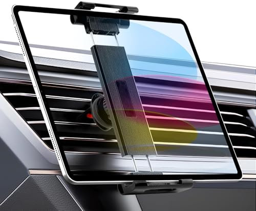 Lüftung Tablet Halterung Auto, [Upgrade Clip Never Fall] Air Vent Tablet Halterung, 360° drehbar LKW A/C Haken Halterung für iPad Pro 11 Air Mini, Galaxy Tab, Z Fold, iPhone, 6.5-17“ Geräte (schwarz)
