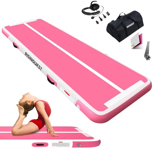 Tapis de Gymnastique Gonflable, Air Gymnastique Track, Tapis de Fitness 10cm/15cm/20cm Haut airtrack 2/3/4/5/6 m, Tapis Adapté Pour le fitness le yoga l'entraînement (Rose Blace, 200x100x10cm)