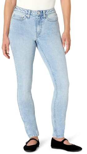 Amazon Essentials Women's High Stretch Mid-Rise Skinny Jeans, Iced Blue Light Wash, 16 Short
